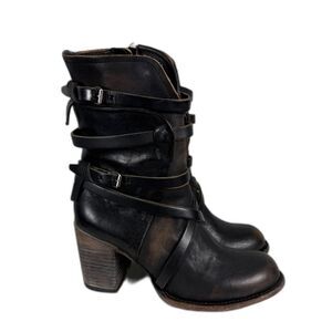 Freebird Baker Boots Womens 10 Black Leather Harness Strappy Ankle Boot